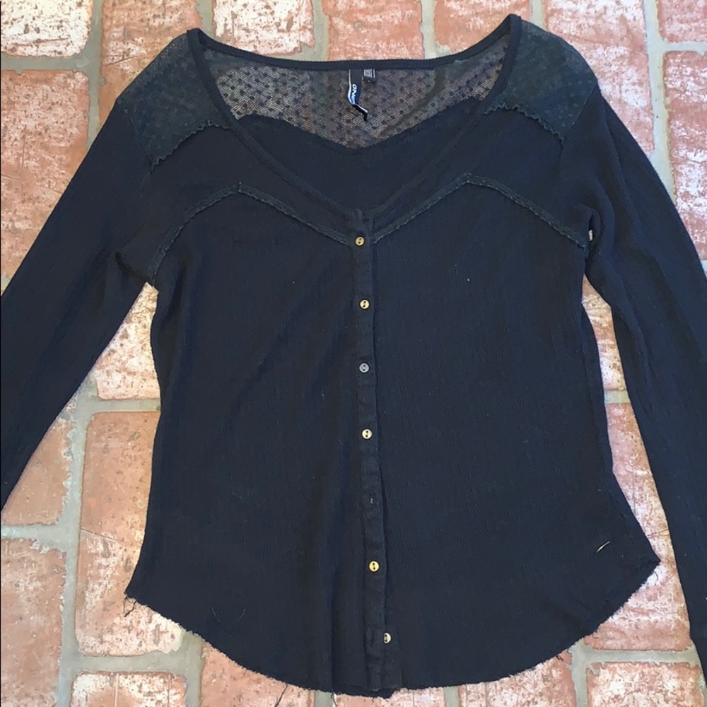 O’Neil black mesh button up long sleeve.